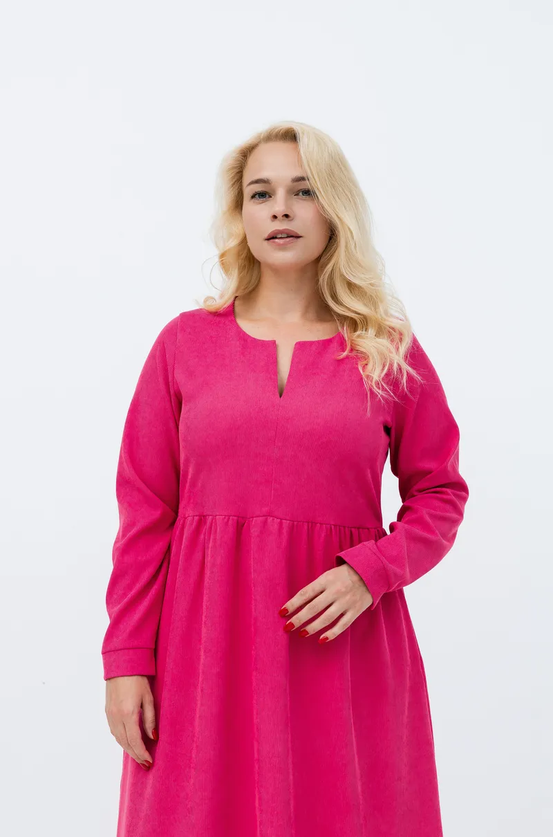 SHARM Сукня "Міра" з вельвету із кишенями міді, фуксія — розміри S–XXL, доставка по Україні